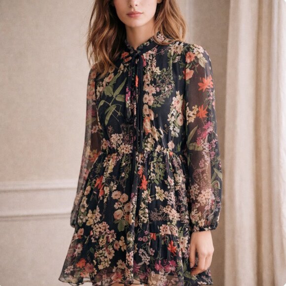 Melonie T Dresses & Skirts - Melonie T Floral Ruffle Dress Size 6 | Whimsigoth‎ Fairycore Sheer Sleeve Dress